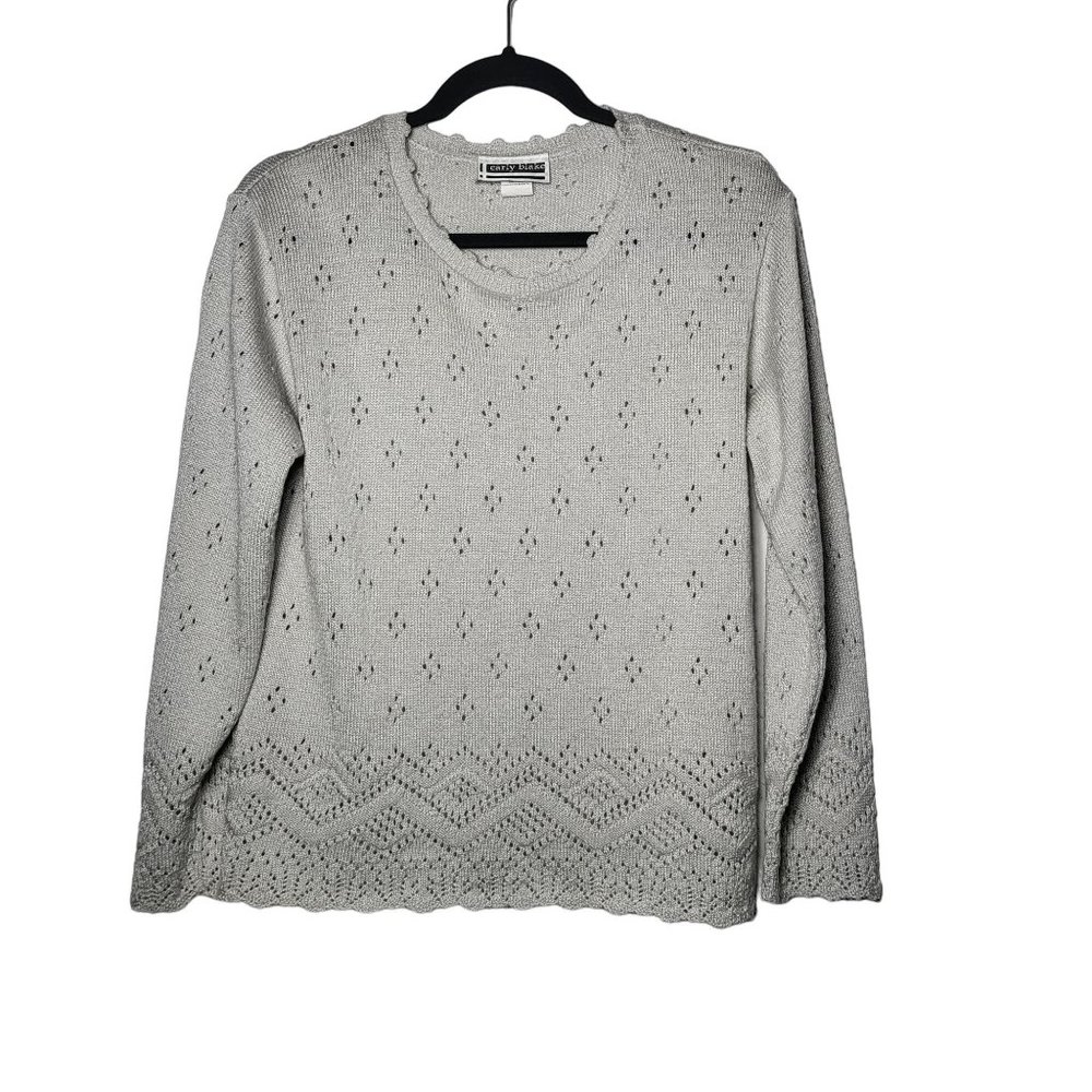 Vintage 90's Carly Blake‎ Women's Crochet Light Gray Sweater Size Small Neutral